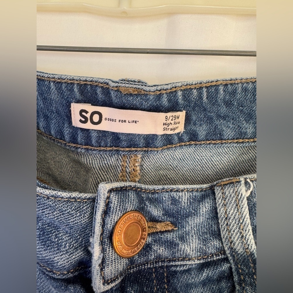 SO Goods Patchwork Distressed Hi-Rise Straight Leg Jeans Size 9/29 - Picture 2 of 6